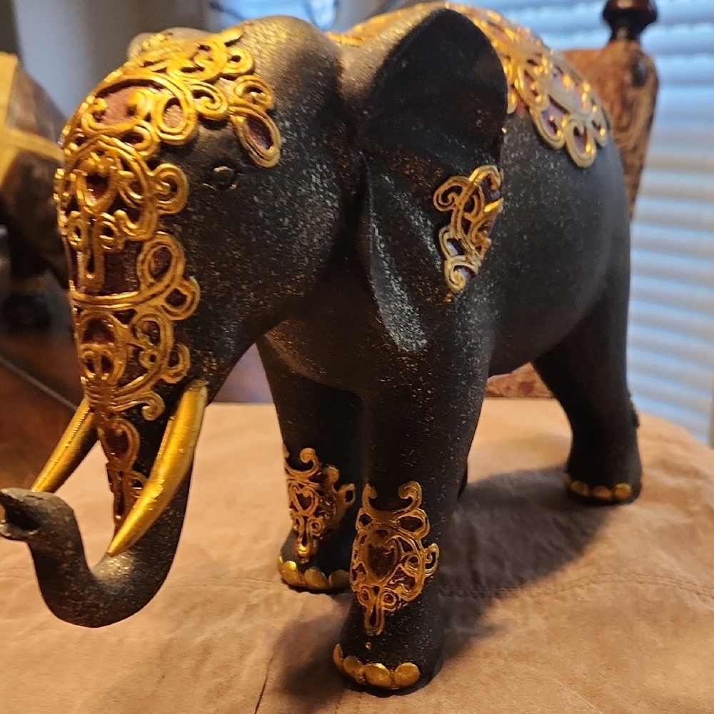 Decorative Black and Gold Elephant Figurine